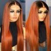 100% Brazillian Human Hair Wigs for Black Women Long Straight Style Ombre Orange Ginger with Black 13x6 Transparent HD Lace Brown Ginger Pre plucked Hairline Free Part 180% Density by YOKADA HAIR (22inch, 13x6 Lace Front Wig /Ombre Orange Ginger /ST) view 1