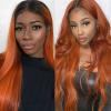 100% Brazillian Human Hair Wigs for Black Women Long Straight Style Ombre Orange Ginger with Black 13x6 Transparent HD Lace Brown Ginger Pre plucked Hairline Free Part 180% Density by YOKADA HAIR (24inch, 13x6 Lace Front Wig /Ombre Orange Ginger /ST) view 3