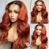 100% Brazillian Human Hair Wigs for Black Women Long Straight Style Ombre Orange Ginger with Black 13x6 Transparent HD Lace Brown Ginger Pre plucked Hairline Free Part 180% Density by YOKADA HAIR (24inch, 13x6 Lace Front Wig /Ombre Orange Ginger /ST) view 4