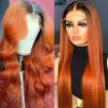 100% Brazillian Human Hair Wigs for Black Women Long Straight Style Ombre Orange Ginger with Black 13x6 Transparent HD Lace Brown Ginger Pre plucked Hairline Free Part 180% Density by YOKADA HAIR (16inch, 13x6 Lace Front Wig /Ombre Orange Ginger /ST) view 2