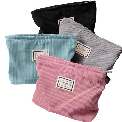 Sanwuta 4 Pack Velvet Makeup Bag Cosmetic Bag for Women Large Capacity Corduroy Pouch Zipper Canvas Travel Toiletry Purse Make up Organizer Case Accessories(Classic Color,Plaid)