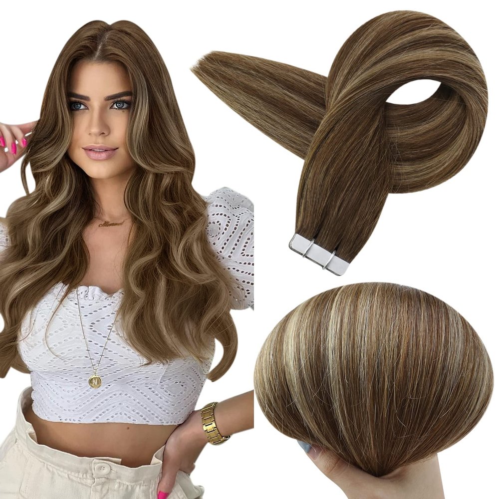 Full Shine Balayage Tape in Hair Color 4/24/4 And Color 3/8/22 Tape in Hair for Women