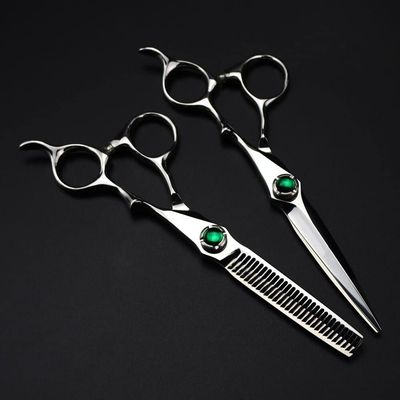 Hair Cutting Shears, 6 Inch Professional Japan 440c Steel Upscale Green Gem Cut Hair Scissors Haircut Thinning Barber Cutting Shears Hairdressing Scissors (Color : Set)