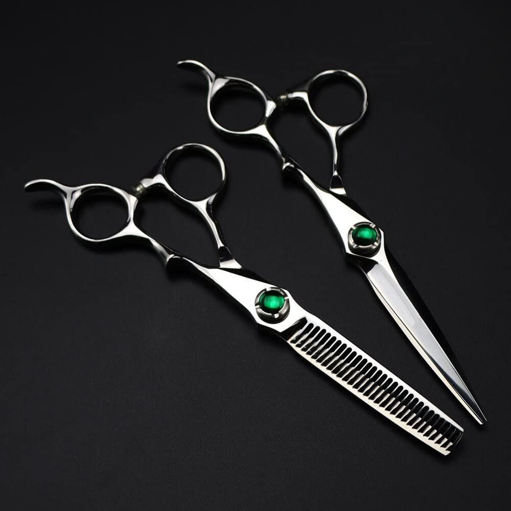 Hair Cutting Shears, 6 Inch Professional Japan 440c Steel Upscale Green Gem Cut Hair Scissors Haircut Thinning Barber Cutting Shears Hairdressing Scissors (Color : Set)