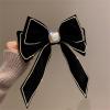 2022 New Fall and Winter New Velvet with Diamonds Pearl Bow Hair Clip Korean Fashion Exaggerated Spring Clip Exaggerated Hair Card Hair Accessories,Black view 1