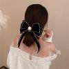 2022 New Fall and Winter New Velvet with Diamonds Pearl Bow Hair Clip Korean Fashion Exaggerated Spring Clip Exaggerated Hair Card Hair Accessories,Black view 2