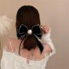 2022 New Fall and Winter New Velvet with Diamonds Pearl Bow Hair Clip Korean Fashion Exaggerated Spring Clip Exaggerated Hair Card Hair Accessories,Black view 3
