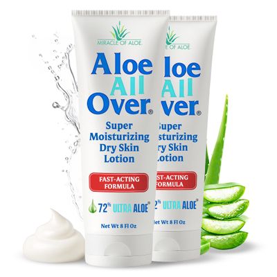 Miracle of Aloes Aloe All Over Super Moisturizing Dry Skin Lotion (2-Pack, 8 oz) - Made with 72% UltraAloe Aloe Vera Gel. Safe for Everyone: Men, Women, Kids. Ends Flaking and Restores Dry Skin Fast