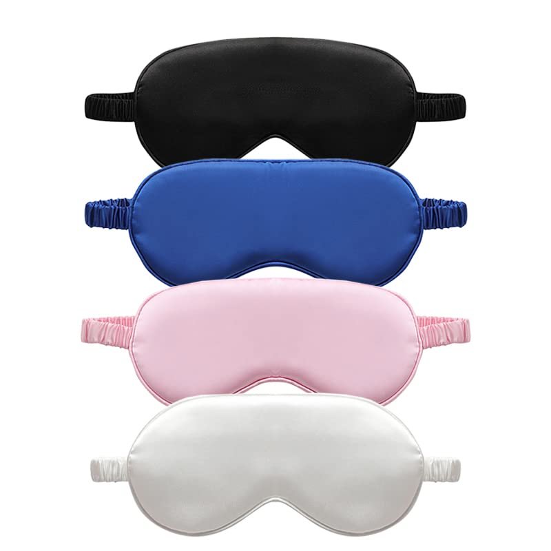 TOPTIE 4 Pack Silk Sleep Mask Blindfold Travel Nap Eye Cover Light Double-Side Smooth Rest Eyeshade, 8 1/4" x 3 3/4"-Assorted
