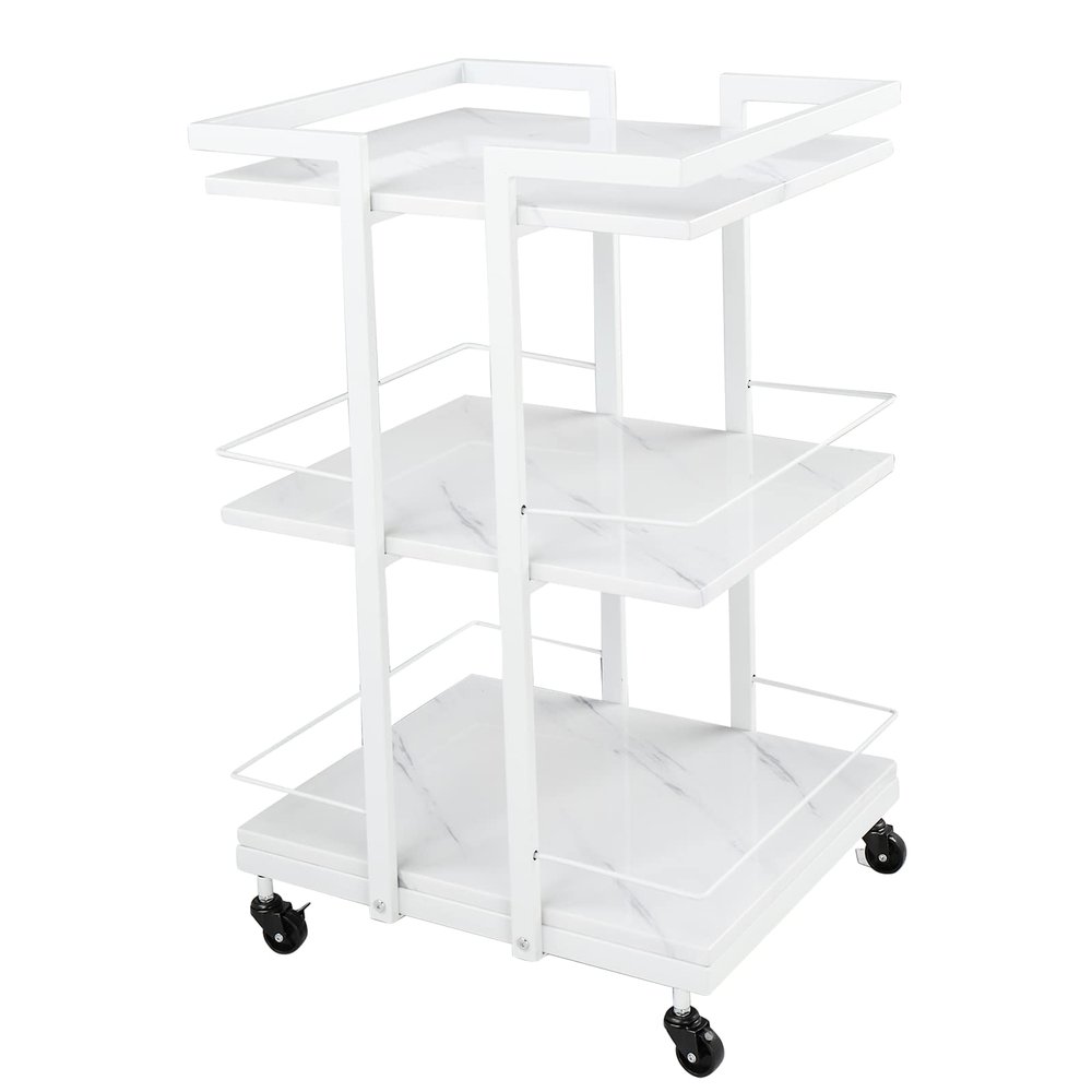 Esthetician Cart with Wheels Utility Salon Rolling Trolley, White Mobile Storage Organizer for Beauty Spa Cosmetology Massage, Tattoo Manicure Facial Tool Holder Station