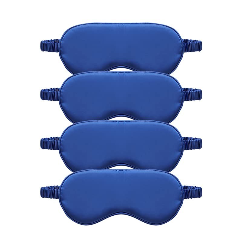TOPTIE 4 Pack Silk Sleep Mask Blindfold Travel Nap Eye Cover Light Double-Side Smooth Rest Eyeshade, 8 1/4" x 3 3/4"-Royal Blue