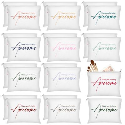 Buryeah 24 Pcs Cosmetic Bags for Women Thank You for Being Awesome Makeup Bags Bulk Employee Appreciation Pouches for Women Coworker Teacher Employee(White)