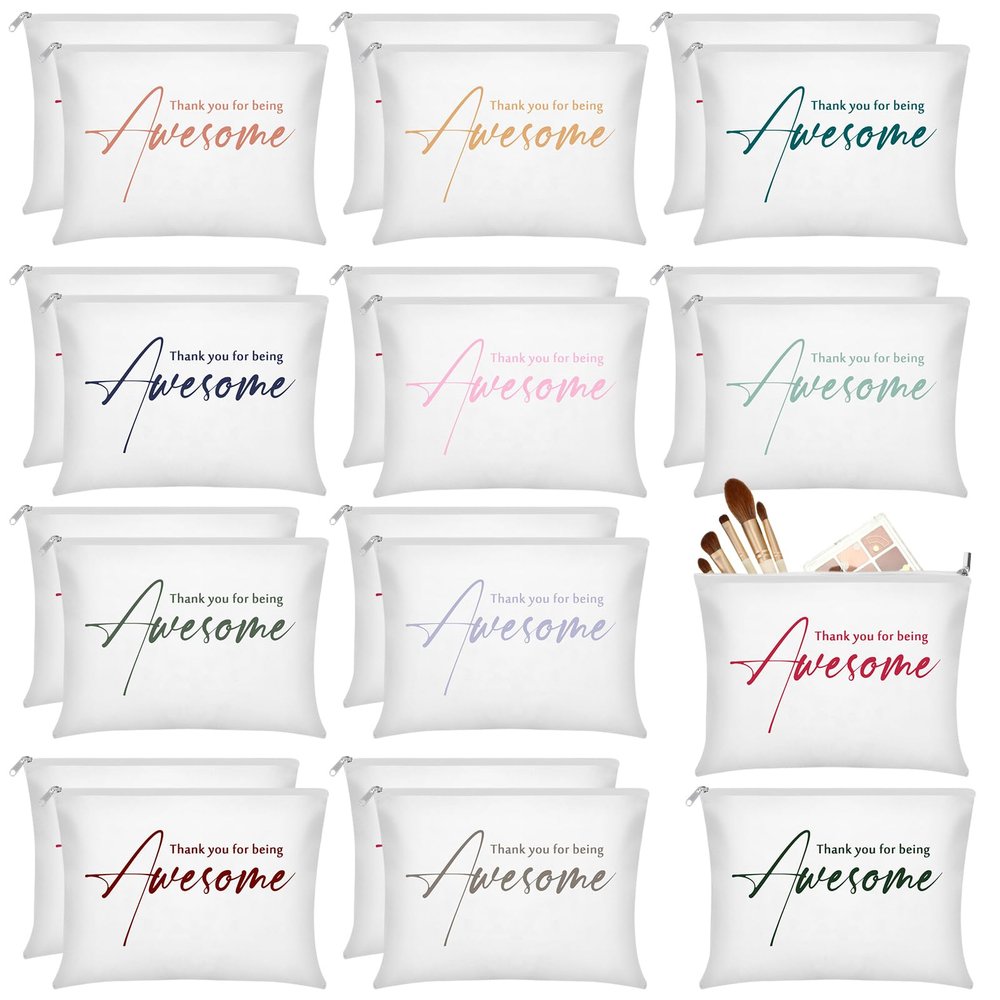 Buryeah 24 Pcs Cosmetic Bags for Women Thank You for Being Awesome Makeup Bags Bulk Employee Appreciation Pouches for Women Coworker Teacher Employee(White)