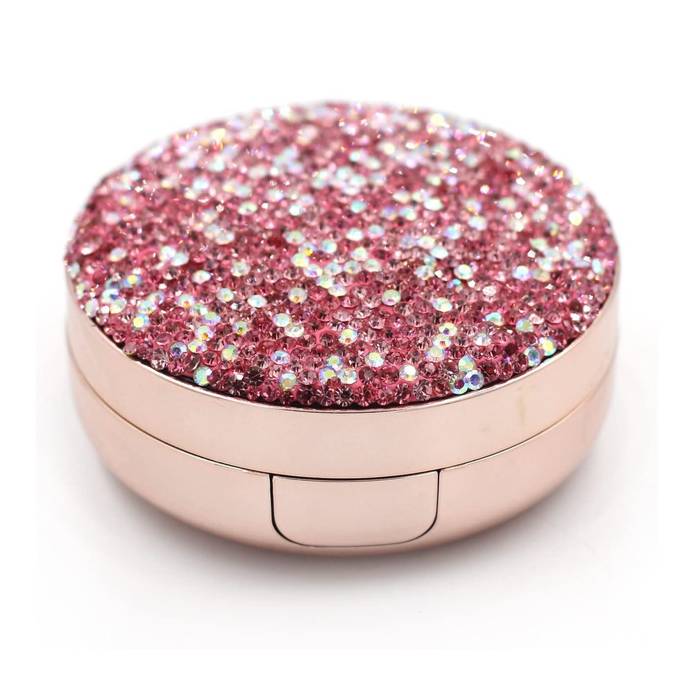Bestbling bling Luxurious 15g 0.5oz Empty Gold Edge Make-up Powder Container Air Cushion Puff Case BB Cream Box with Air Cushion Sponge Powder Puff and Mirror (Pink)