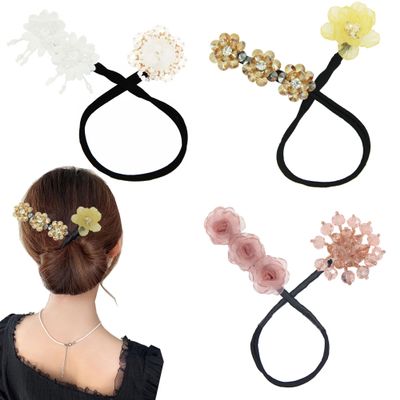 Delicate Shining Flowers Hair Bun Maker with Scrunchies - Elegant Curler for Women and Girls (Style 4)