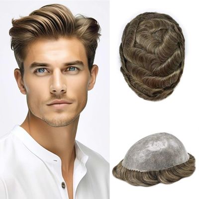 Full PU Toupee for Men Human Hairpiece Durable Thin Skin Hair Replacement System Mens Toupee 0.1MM Skin PU Injected Hair Units for Men 8"X10" #1730 17# DARK ASH BLONDE WITH 30% SYNTHETIC GREY