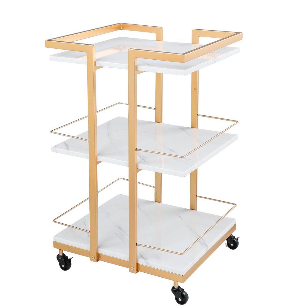 Esthetician Cart with Wheels Utility Salon Rolling Trolley, Gold Mobile Storage Organizer for Beauty Spa Cosmetology Massage, Tattoo Manicure Facial Tool Holder Station