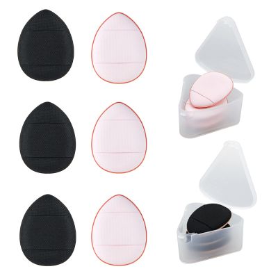 WishLotus 6Pc Mini Finger Powder Puff, Drop-Shaped Makeup Sponges for Foundation, Reusable Loose Powder Puffs with Small Case for Women&Girls and Makeup Setting Wet & Dry(Black+Pink
