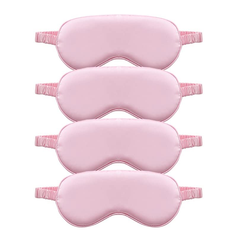 TOPTIE 4 Pack Silk Sleep Mask Blindfold Travel Nap Eye Cover Light Double-Side Smooth Rest Eyeshade, 8 1/4" x 3 3/4"-Light Pink