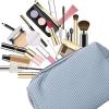 Travel Makeup Bag, Blue Fashionable Cute PU Leather Portable Zipper Toiletry Handbags Purses Cosmetic Bag for Women Girls view 2