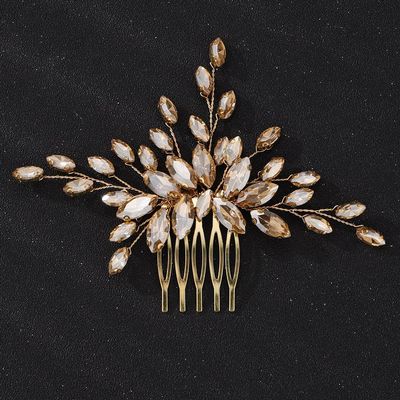 Teyglen Women's Dainty Rhinestones Hair Comb - Luxurious Bridal Accessory with Shiny Rhinestones for Brides and Girls (Champagne)