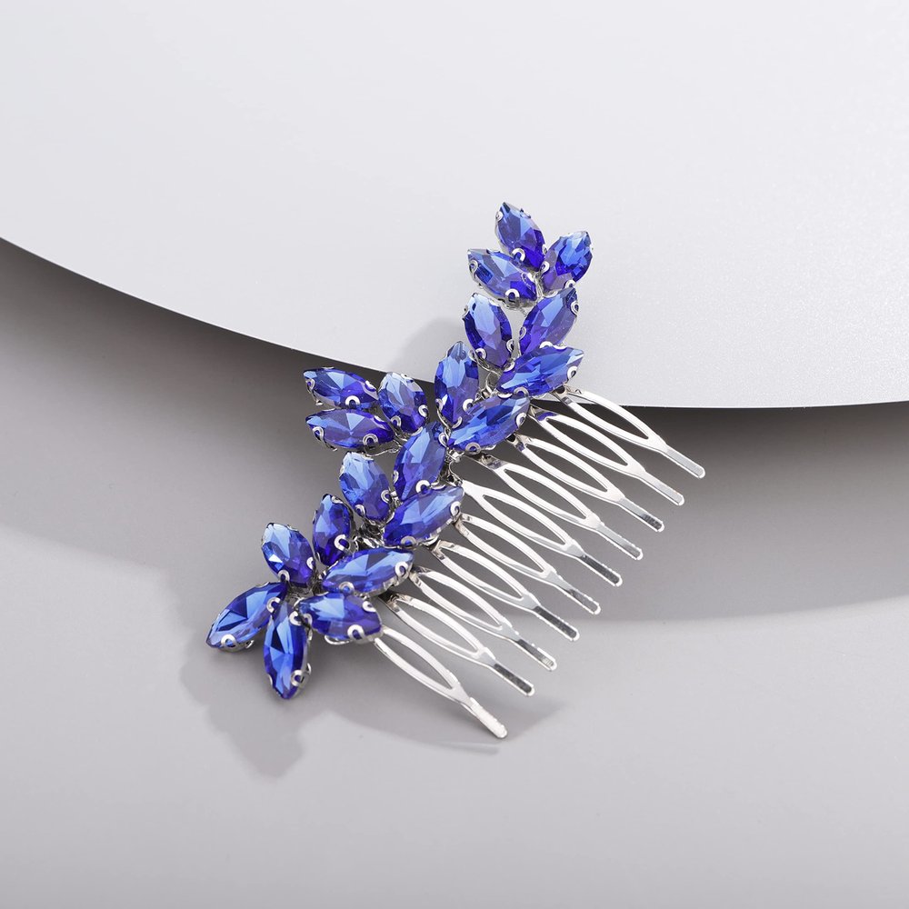 Chargances Bride Wedding Rhinestone Hair Comb Royal Blue Crystal Hair Side Comb Fashion Handmade Headpiece Bridal Hair Accessories for Wedding Prom Flower Girl (Royal Blue)