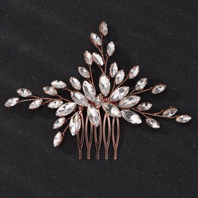 Teyglen Women's Dainty Rose Gold Bridal Hair Comb - Luxurious Shiny Rhinestones Hair Accessory for Brides and Girls (Rose Gold)