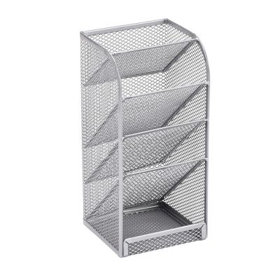 Jaugufiy Metal Makeup Brush Holder Organizer Pen Holder Compartments Multi-Purpose Cosmetics Brushes Storage Box , Beauty Tools, Pencil (Silver)