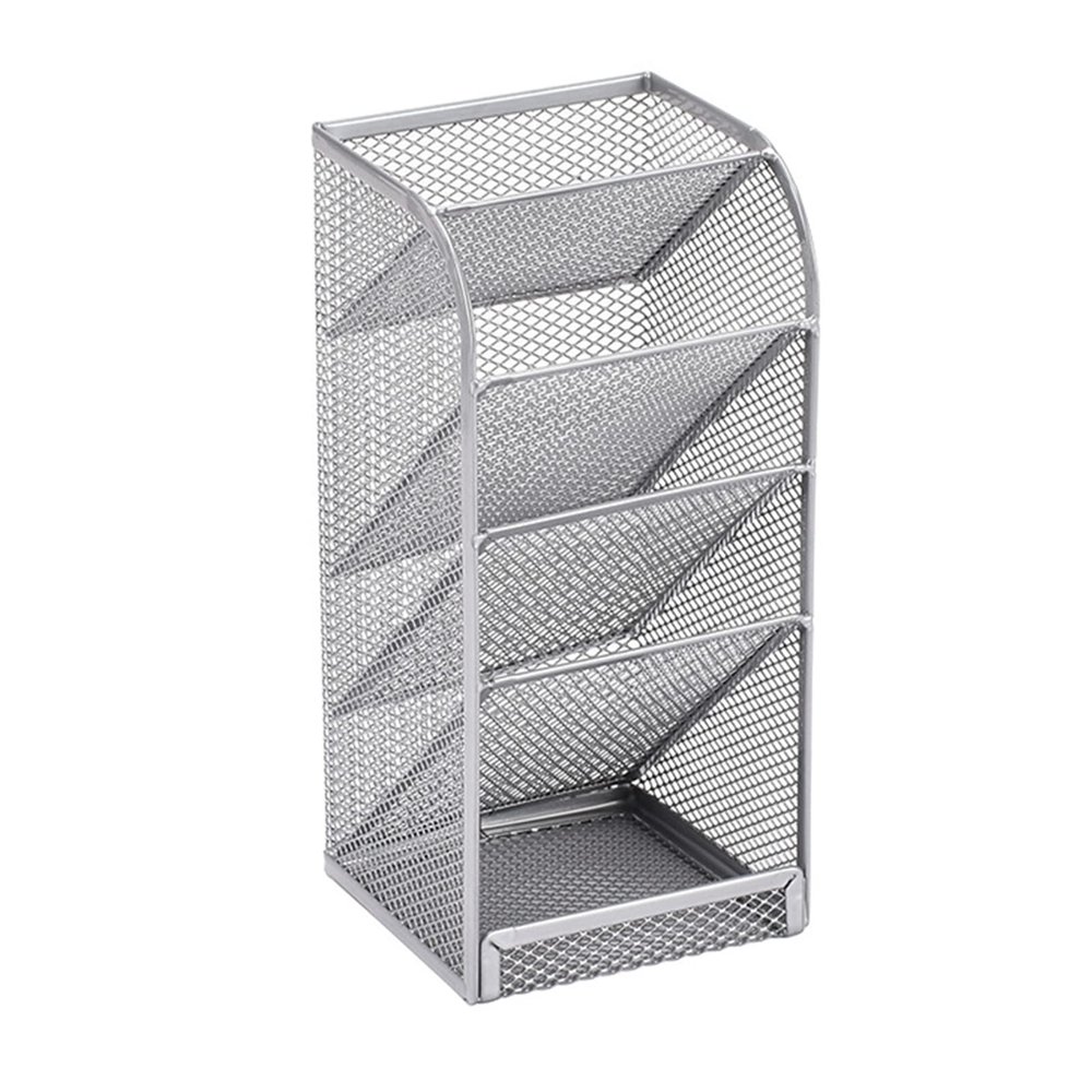 Jaugufiy Metal Makeup Brush Holder Organizer Pen Holder Compartments Multi-Purpose Cosmetics Brushes Storage Box , Beauty Tools, Pencil (Silver)