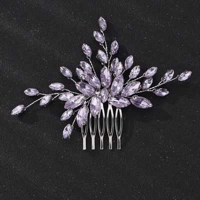 Teyglen Women Dainty Simple Rhinestones Hair Comb - Luxurious Shiny Bridal Side Hair Accessories for Bride, Wedding (Light Purple)