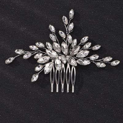 Teyglen Handmade Bridal Hair Comb with Rhinestones and Crystals - Blue, Black, Red, Silver Headpiece for Women and Girls