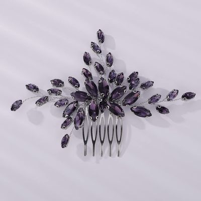 Teyglen Women's Luxurious Bridal Hair Comb with Shiny Rhinestones in Purple, Black, Red and Blue - Dainty and Simple Side Hair Accessory for Brides and Girls