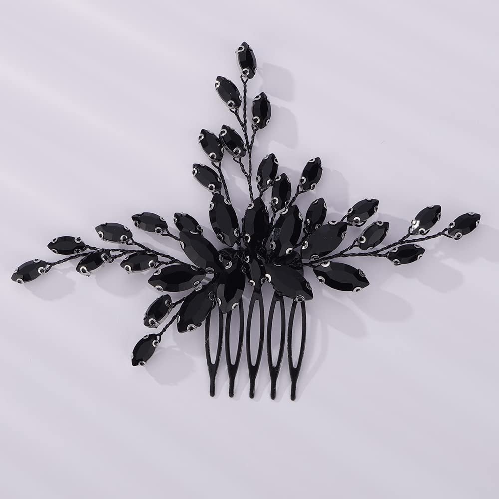Teyglen Simple Full Rhinestone Hair Comb - Crystal Bride Wedding Hair Comb - Luxurious Black Crystal Bridal Side Comb - Vintage Headpiece for Women Bride Girl