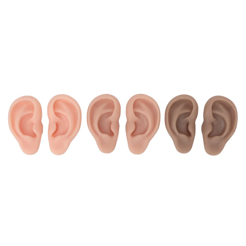 3 Pairs Silicone Ear Model, Soft Flexible Ears 3 Colors Artificial Reusable for Practice Ear Nose Navel Body Piercing Unit Tool Pierce Kit