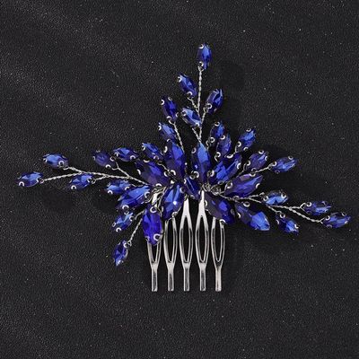 Teyglen Women Dainty Simple Full Rhinestones Bride Wedding Hair Comb - Luxurious Shiny Rhinestone Hair Accessory for Brides and Girls (Blue)
