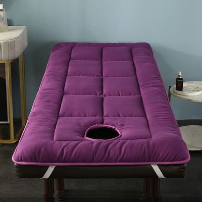 Foldable Bed Mattress Topper for Salon Beauty Massage Mattress Pad with Face Breath Hole Square Head Massage Table Mattress Protector for Spa Bed with Elastic Bands,Purple,70x180cm