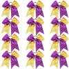 OAOLEER 12 Count 7" Hair Bows - 12PCS 7" Glitter Cheer Hair Bows for Girls - Premium Quality Sequin Hair Ties with Elastic Band for Cheerleading Team Sports, Purple and Gold view 1