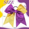 OAOLEER 12 Count 7" Hair Bows - 12PCS 7" Glitter Cheer Hair Bows for Girls - Premium Quality Sequin Hair Ties with Elastic Band for Cheerleading Team Sports, Purple and Gold view 2