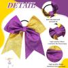 OAOLEER 12 Count 7" Hair Bows - 12PCS 7" Glitter Cheer Hair Bows for Girls - Premium Quality Sequin Hair Ties with Elastic Band for Cheerleading Team Sports, Purple and Gold view 3