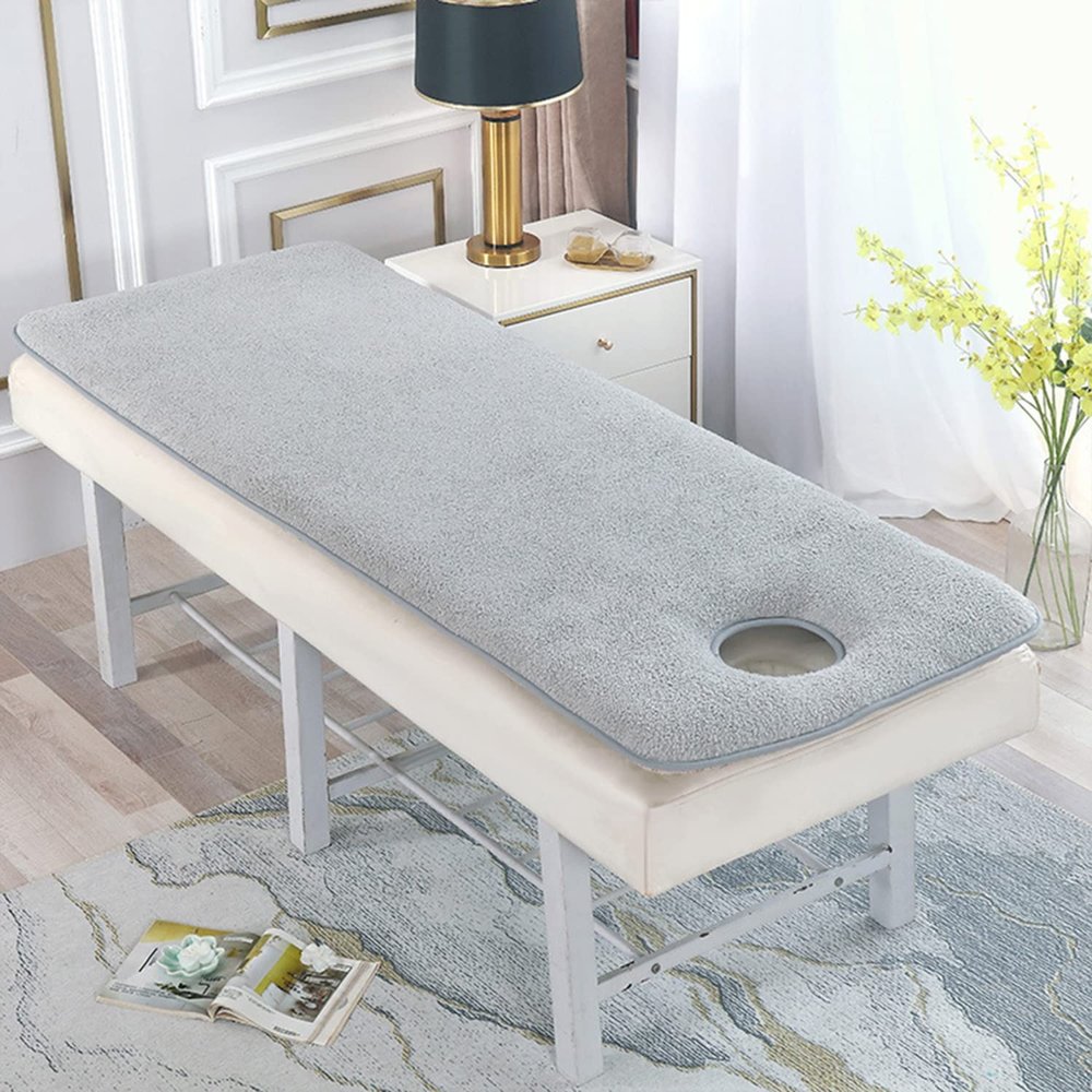 Massage Table Mattress Protector with Elastic Bands Beauty Salon Bed Mattress Topper with Hole Non-Slip Lash Bed Cushion Only Spa Bed Mattress Pad with Trapezoidal Head,Gray,60x180cm