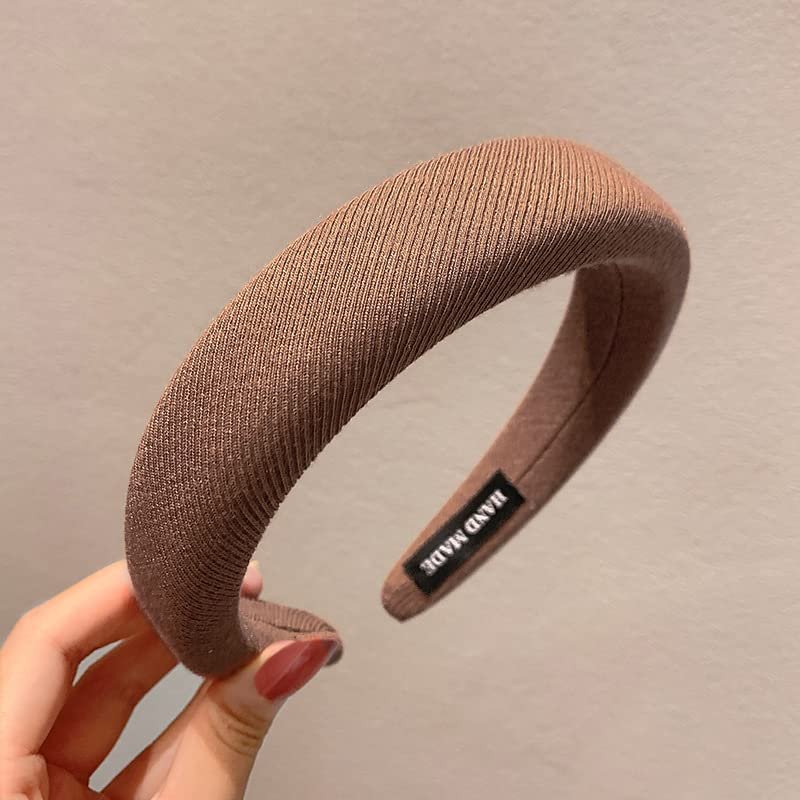 Girls' headband Solid color sponge headband Hair clip Fall/Winter plush face non-slip pressure headband Headband (Brown coffee color)