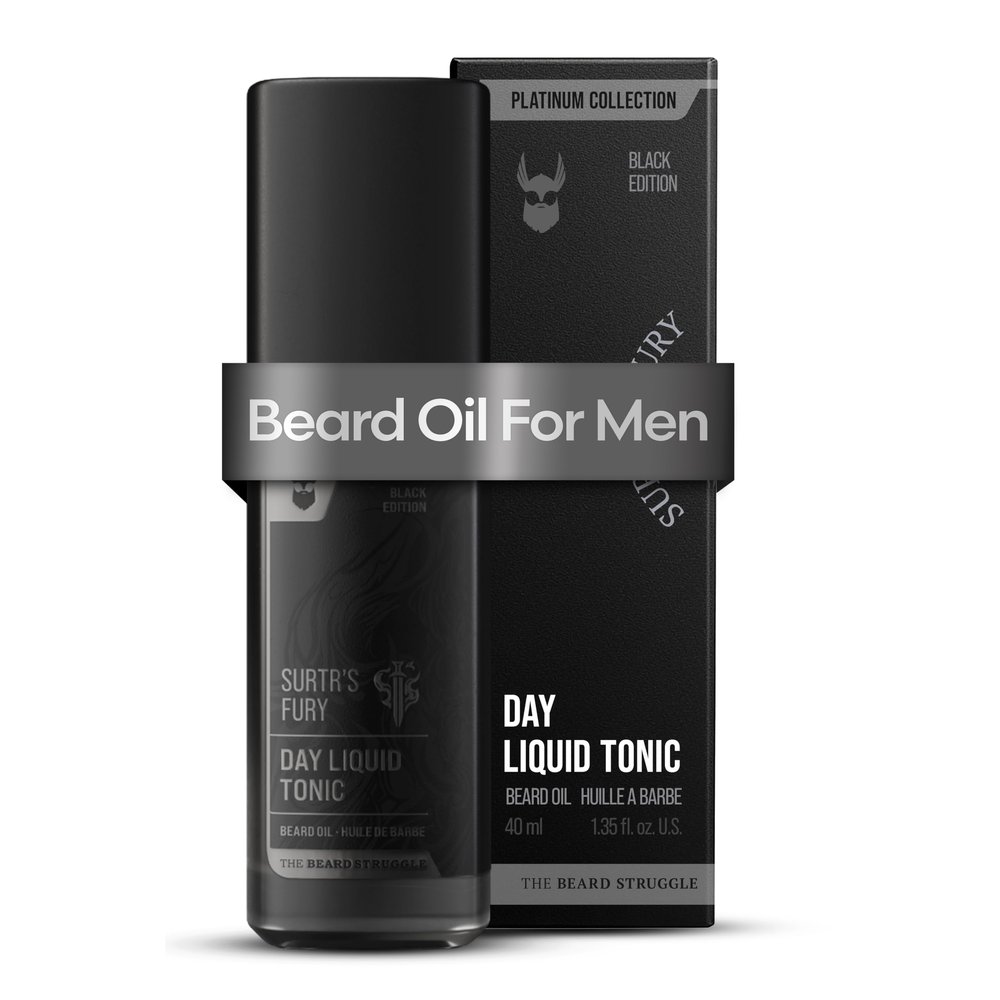 The Beard Struggle - Day Liquid Tonic Beard Oil - Platinum Collection, Surtr's Fury - Beard Oil for Men - Moisturize, Softens Hair, Reduces Itch - Day Time Beard Growth Oil (1.35 Fl oz)