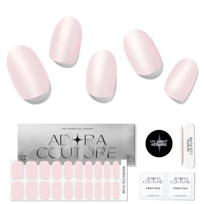 Adora Couture Semi Cured Gel Nail Strips with 20 Pieces - UV Gel Stickers, Manicure Kit, Easy Application Wraps Includes Prep Pads, Nail File, Wooden Stick - UV Light Required (Blush Glaze)