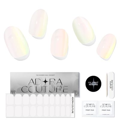 Adora Couture Semi Cured Gel Nail Strips with 20 Pieces, Salon Quality Nail Wraps for Women, Aurora Iridescent Green to Pink Glaze UV Gel Stickers, UV Light Required, Love Mood