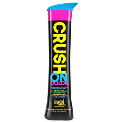 Devoted Creations Crush On Color Tanning Lotion - Super Charged Dark Bronzer - Instant Color Technology - Power Packed with Carrot Oil, Acai Berry & Black Charcoal - 8.45 oz.