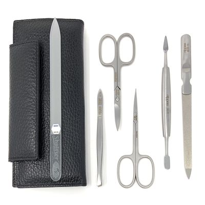 5-Pieces Luxury German Manicure Pedicure Set Premium Stainless Steel Grooming Kit Hand Made in Solingen Germany in Genuine Cowhide Leather Case with Bonus Shpitser Crystal Glass Professional Nail File