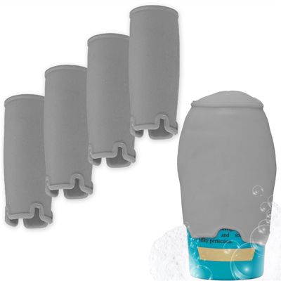 Maplefield Silicone Leakproof Bottle Sleeves - Spillproof Leak Locks for Travel - Versatile Stretch Sleeve Fits Toiletry Bottles - Easy Clean Reusable & Travel Essentials - Pack of 4, Grey