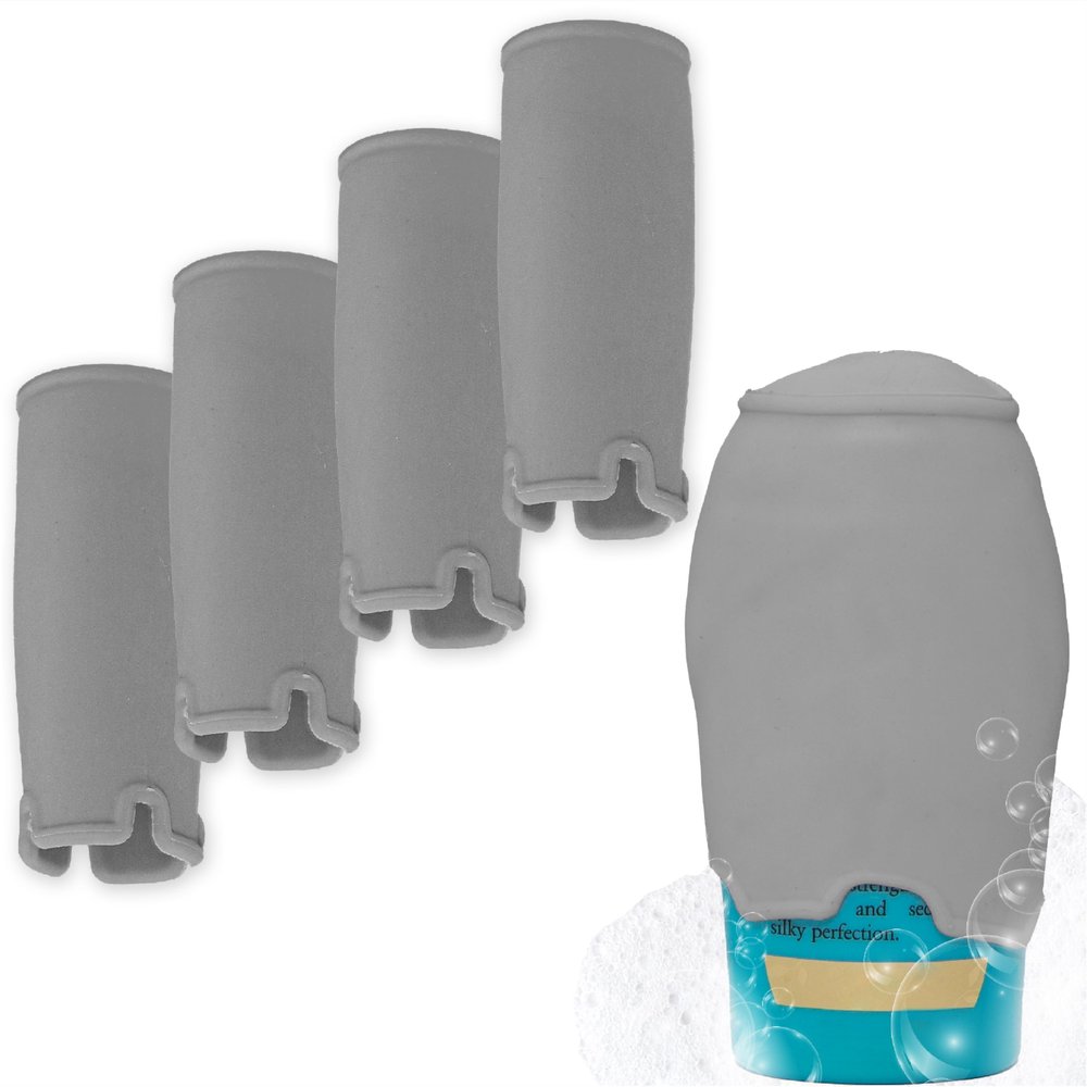 Maplefield Silicone Leakproof Bottle Sleeves - Spillproof Leak Locks for Travel - Versatile Stretch Sleeve Fits Toiletry Bottles - Easy Clean Reusable & Travel Essentials - Pack of 4, Grey