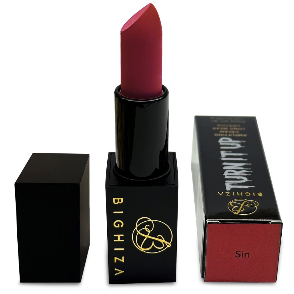 Bighiza Lipstick, Super high-impact color with shea butter that actively hydrate and nourish lips - Moisturizing Creamy Formula (Sin)