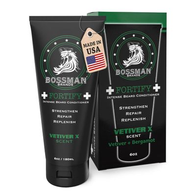 Bossman Fortify Intense Beard Conditioner for Men (Vetiver X Scent) Moisturizes, Replenishes & Protects with Natural Ingredients Thicker Formula, Made in USA
